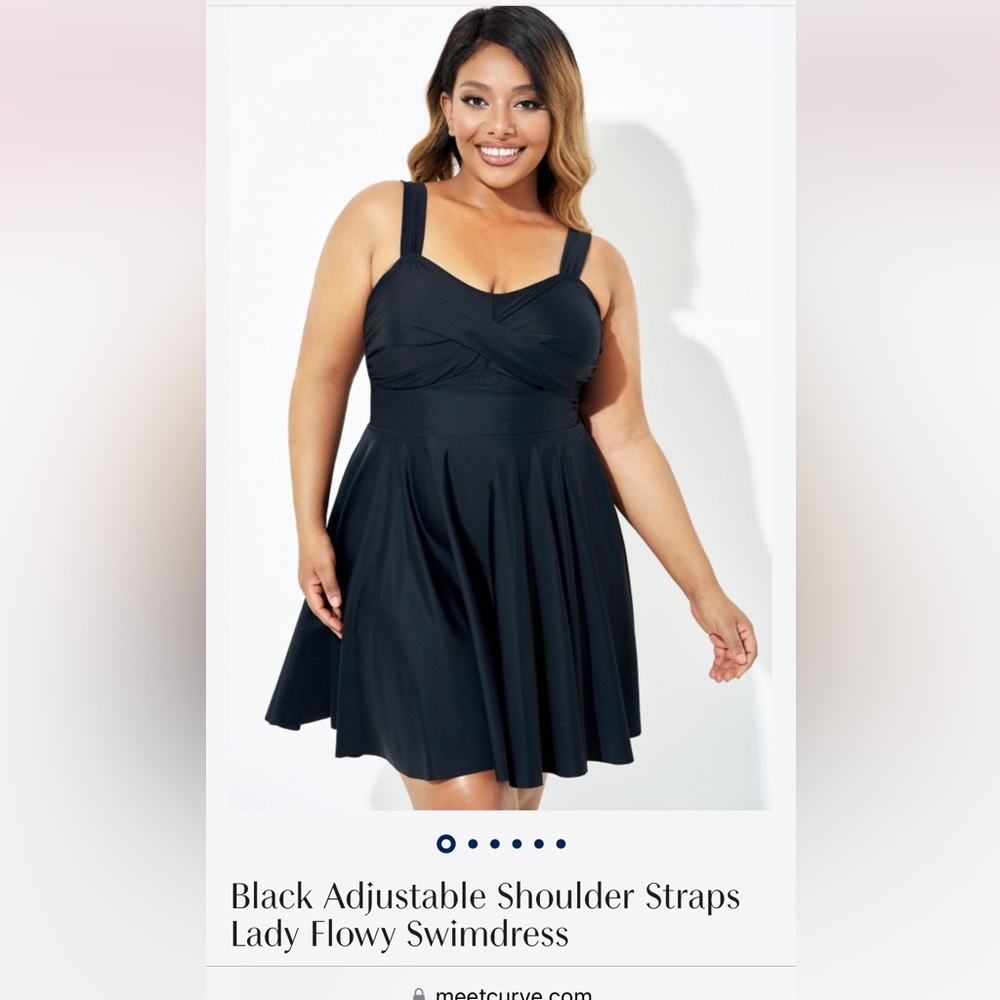 Plus Size 4X NWT. Black adjustable shoulder strap flowy swimdress.